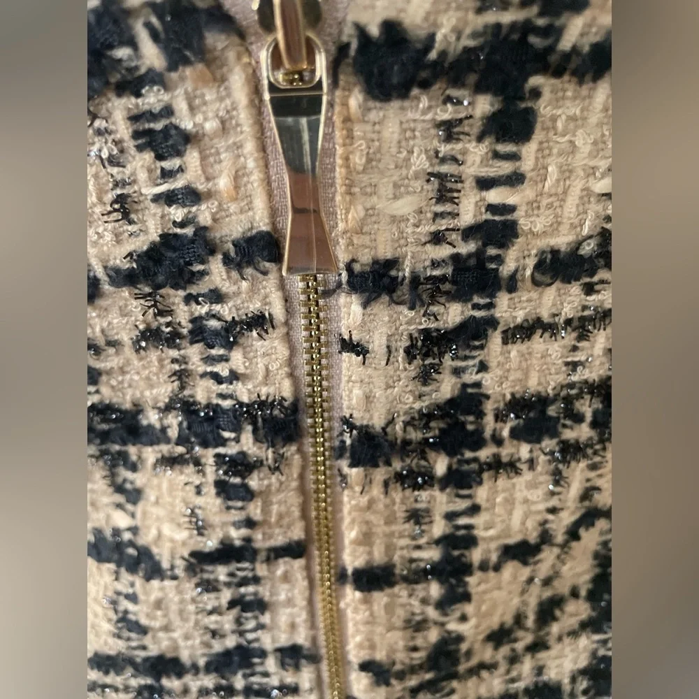 Kate Spade Black and Tan jewel neck sheath Tweed Mini Dress size 0